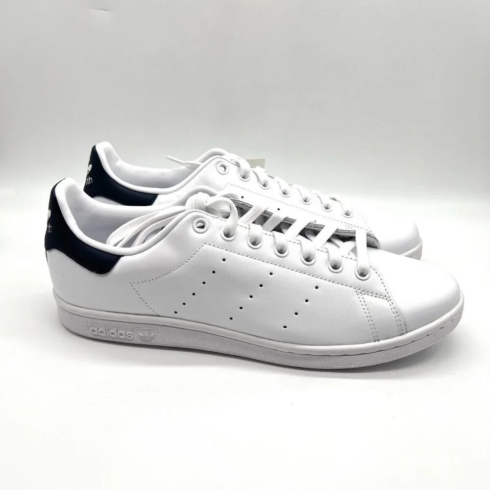 Adidas Originals Womens Size 11‎ Stan Smith White Navy Blue Sneakers Shoes